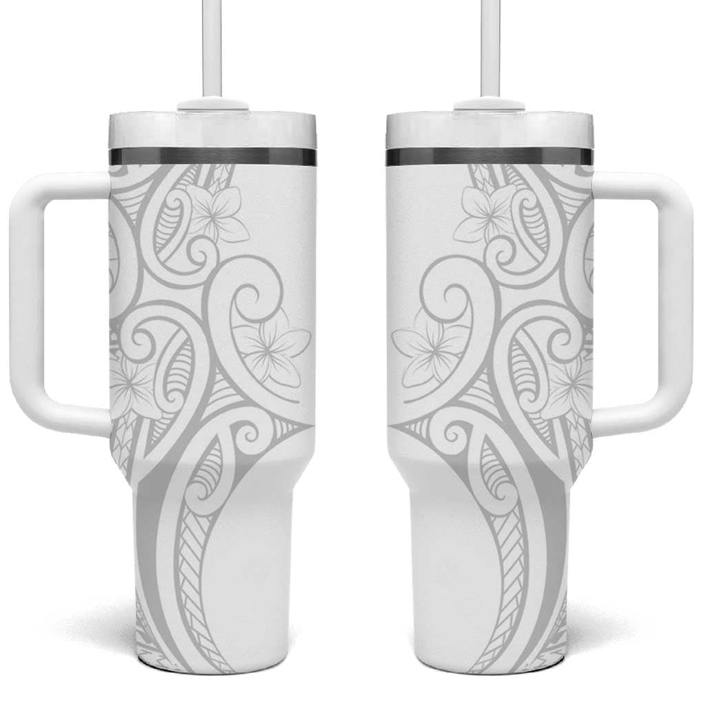 Polynesia White Sunday Tumbler With Handle Plumeria Polynesian Tribal Grey Color - Polynesian Pride
