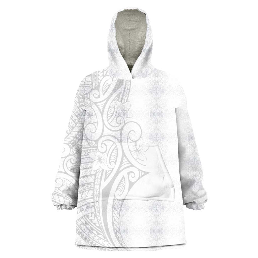 Polynesia White Sunday Wearable Blanket Hoodie Plumeria Polynesian Tribal Grey Color LT14 One Size White - Polynesian Pride