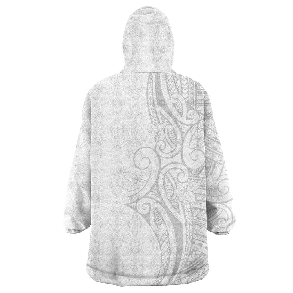 Polynesia White Sunday Wearable Blanket Hoodie Plumeria Polynesian Tribal Grey Color LT14 - Polynesian Pride
