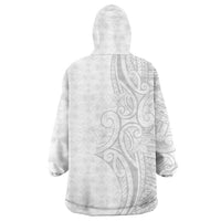 Polynesia White Sunday Wearable Blanket Hoodie Plumeria Polynesian Tribal Grey Color LT14 - Polynesian Pride