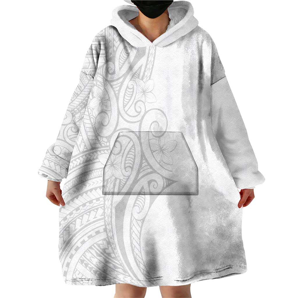 Polynesia White Sunday Wearable Blanket Hoodie Plumeria Polynesian Tribal Grey Color LT14 - Polynesian Pride