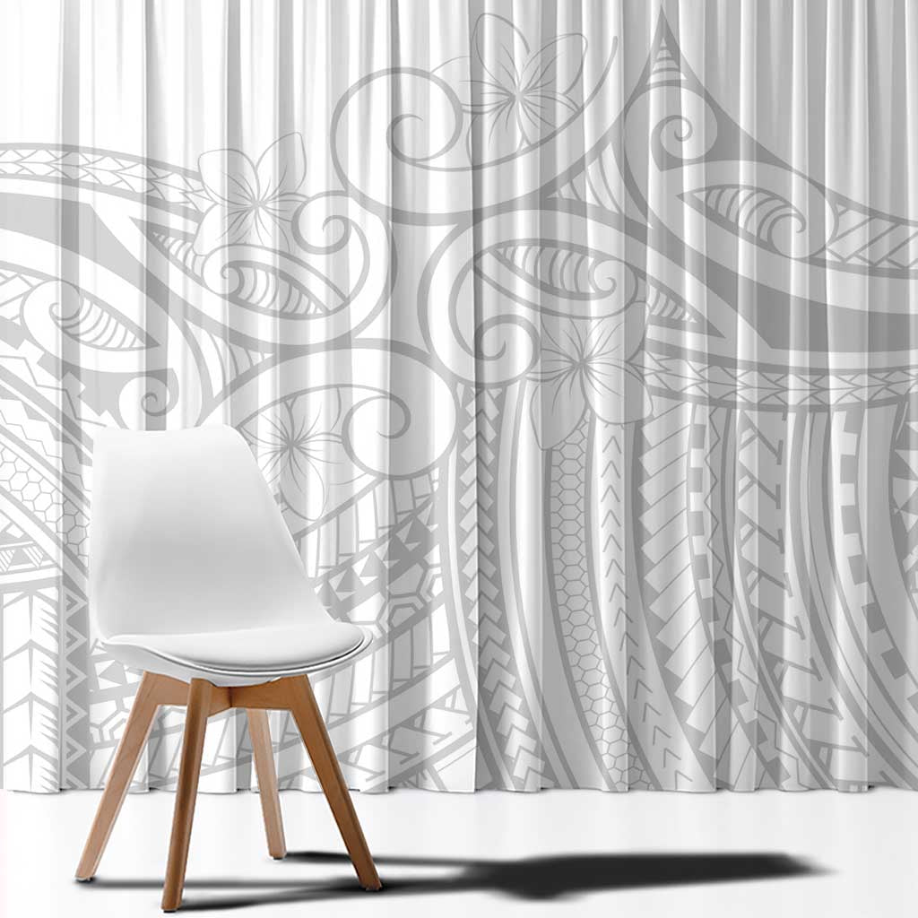 Polynesia White Sunday Window Curtain Plumeria Polynesian Tribal Grey Color - Polynesian Pride