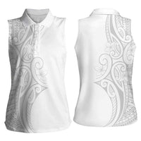 Polynesia White Sunday Women Sleeveless Polo Shirt Plumeria Polynesian Tribal Grey Color LT14 - Polynesian Pride
