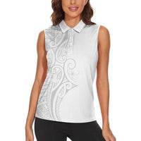 Polynesia White Sunday Women Sleeveless Polo Shirt Plumeria Polynesian Tribal Grey Color LT14 - Polynesian Pride