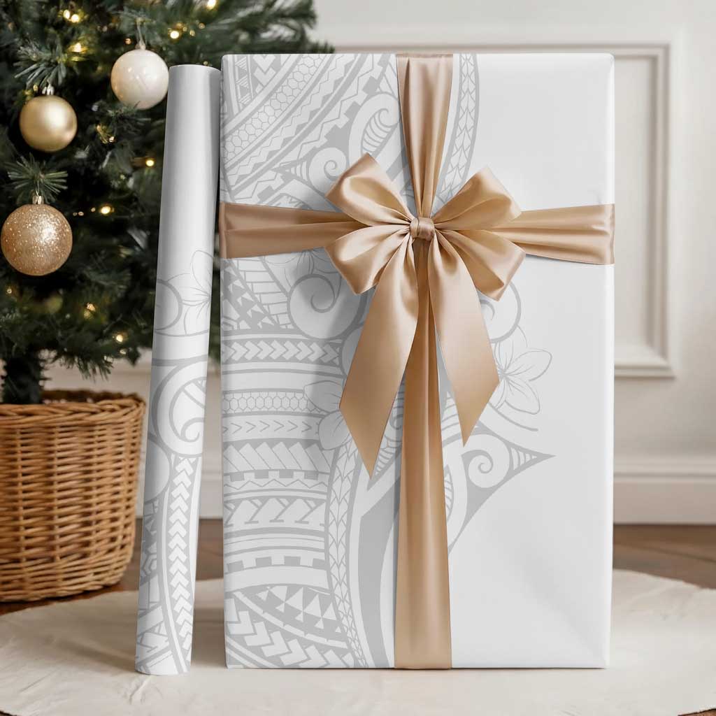 Polynesia White Sunday Wrapping Paper Plumeria Polynesian Tribal Grey Color - Polynesian Pride