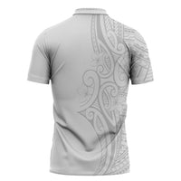 Polynesia White Sunday Zipper Polo Shirt Plumeria Polynesian Tribal Grey Color LT14 - Polynesian Pride