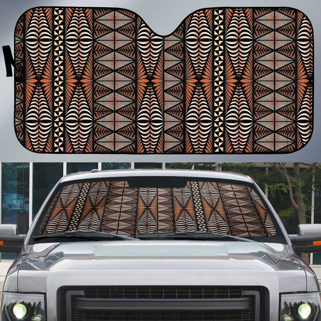 Malo e lelei Tonga Auto Sun Shade Tongan Ngatu Vintage Brown LT14 Brown - Polynesian Pride