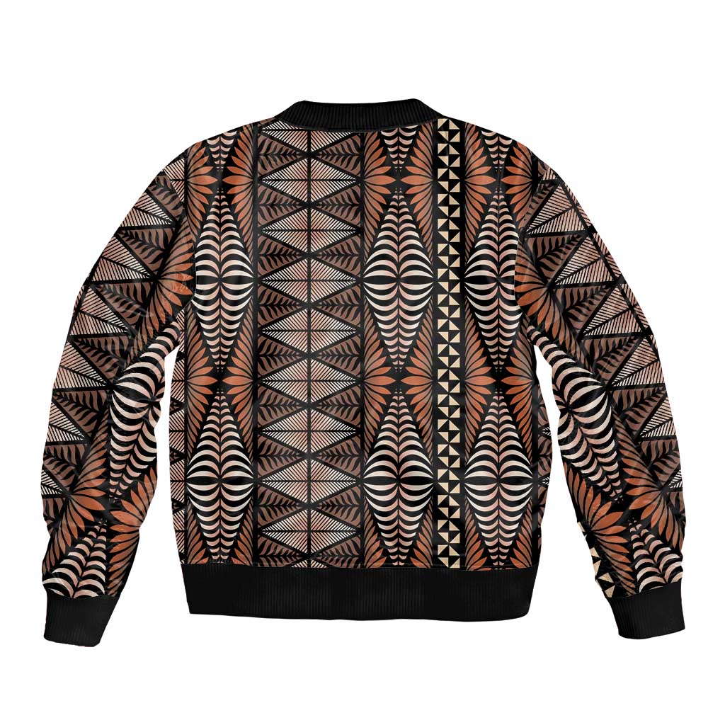 Malo e lelei Tonga Bomber Jacket Tongan Ngatu Vintage Brown LT14 - Polynesian Pride