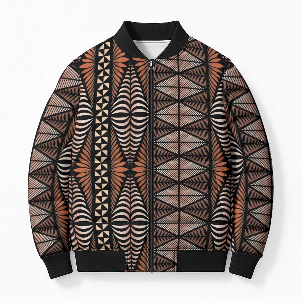 Malo e lelei Tonga Bomber Puffer Jacket Tongan Ngatu Vintage Brown LT14 Unisex Brown - Polynesian Pride