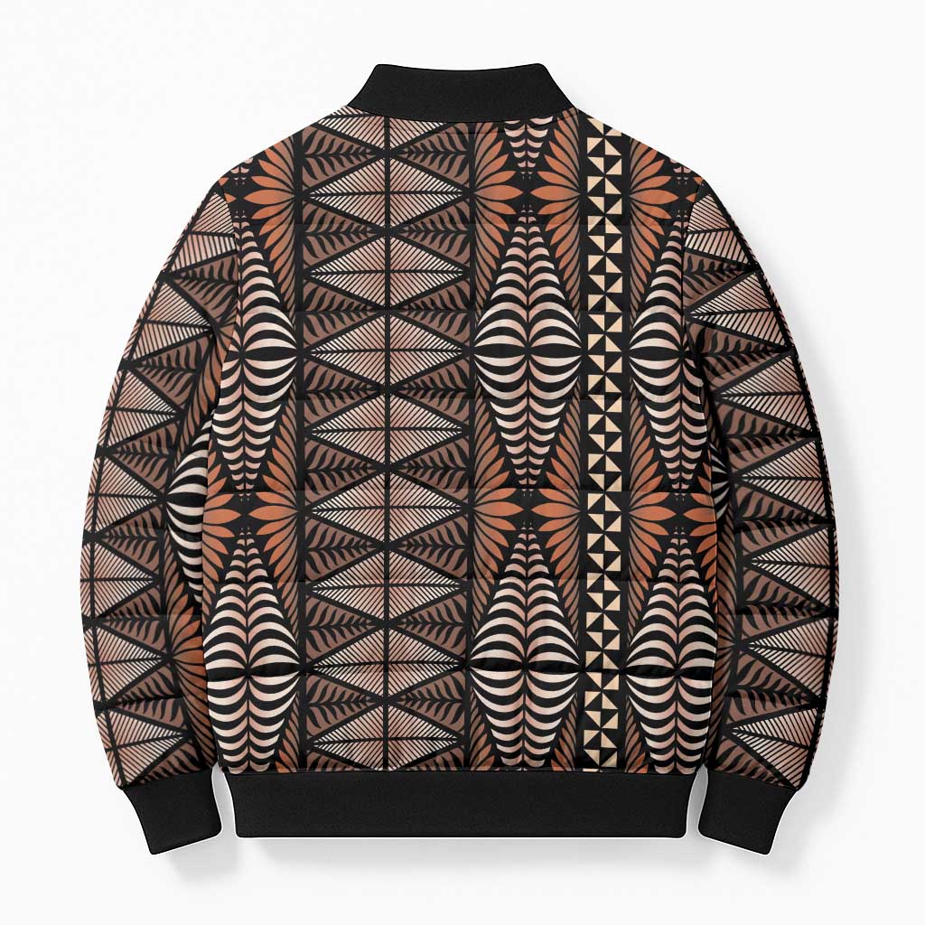Malo e lelei Tonga Bomber Puffer Jacket Tongan Ngatu Vintage Brown LT14 - Polynesian Pride