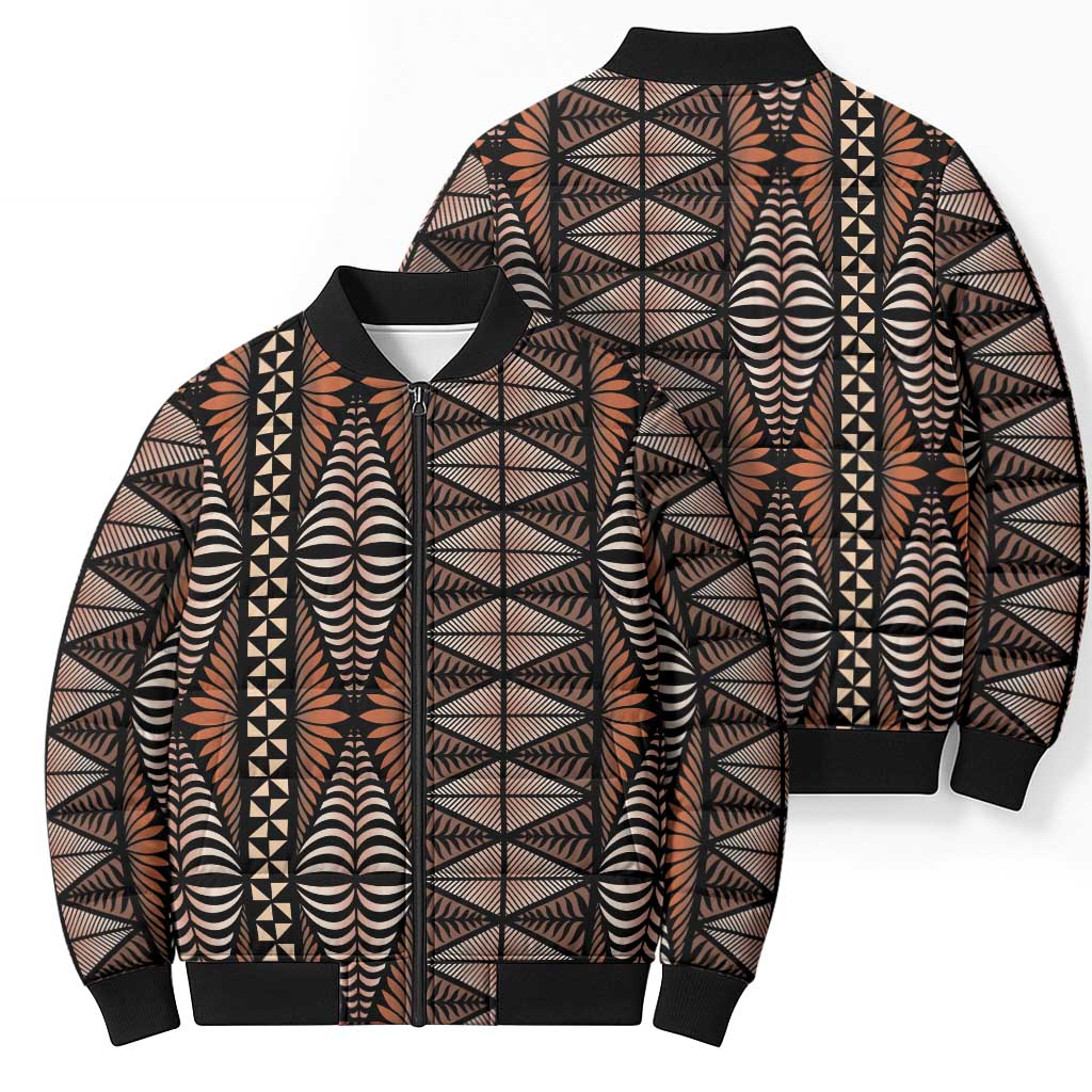 Malo e lelei Tonga Bomber Puffer Jacket Tongan Ngatu Vintage Brown LT14 - Polynesian Pride