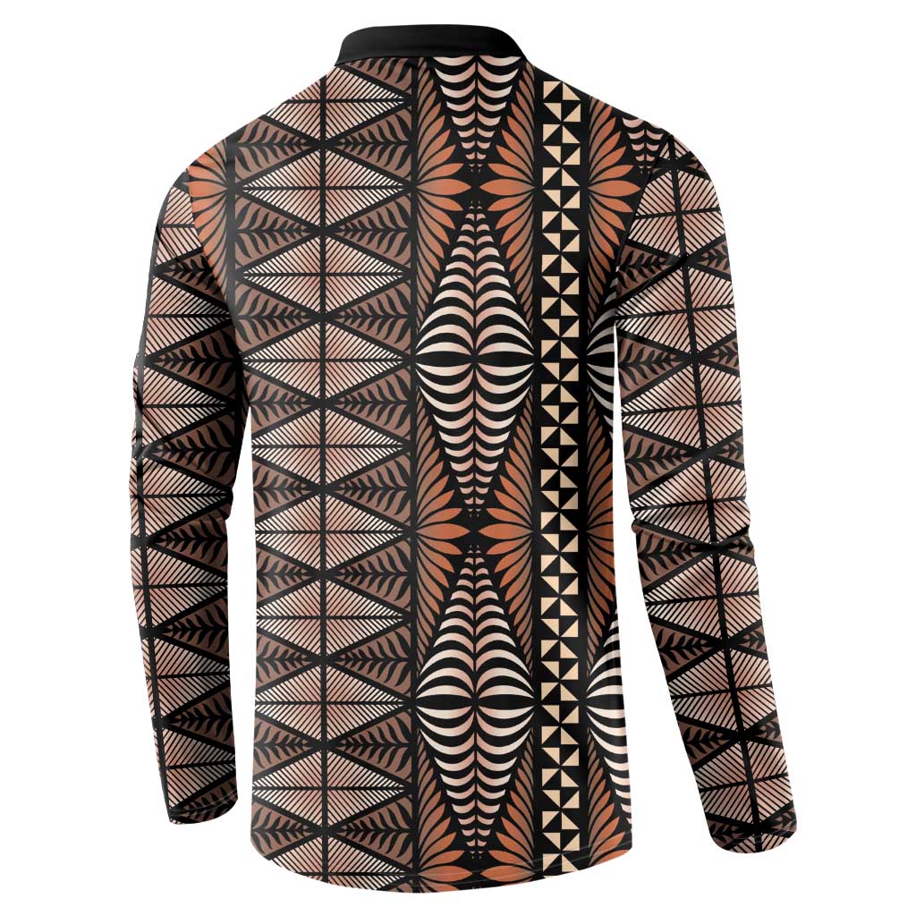 Malo e lelei Tonga Button Sweatshirt Tongan Ngatu Vintage Brown LT14 - Polynesian Pride