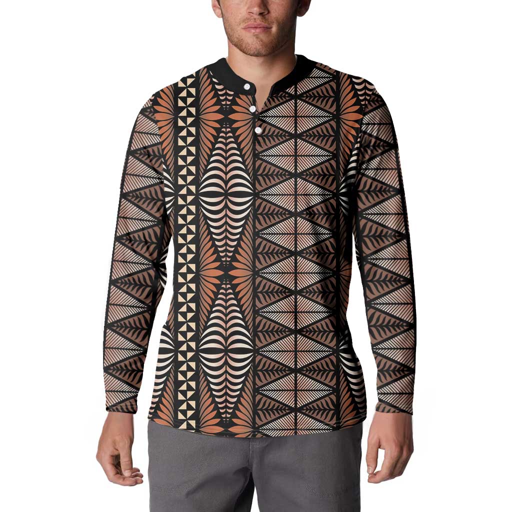 Malo e lelei Tonga Button Sweatshirt Tongan Ngatu Vintage Brown LT14 - Polynesian Pride