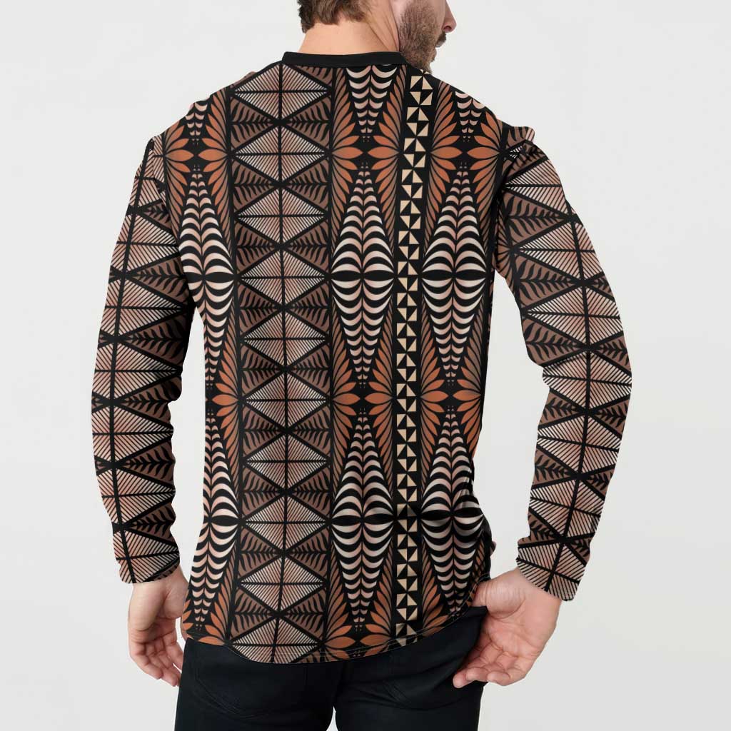 Malo e lelei Tonga Button Sweatshirt Tongan Ngatu Vintage Brown LT14 - Polynesian Pride