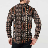 Malo e lelei Tonga Button Sweatshirt Tongan Ngatu Vintage Brown LT14 - Polynesian Pride