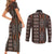 Malo e lelei Tonga Couples Matching Short Sleeve Bodycon Dress and Long Sleeve Button Shirt Tongan Ngatu Vintage Brown - Polynesian Pride