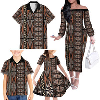 Malo e lelei Tonga Family Matching Off The Shoulder Long Sleeve Dress and Hawaiian Shirt Tongan Ngatu Vintage Brown - Polynesian Pride