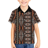 Malo e lelei Tonga Family Matching Off Shoulder Short Dress and Hawaiian Shirt Tongan Ngatu Vintage Brown - Polynesian Pride