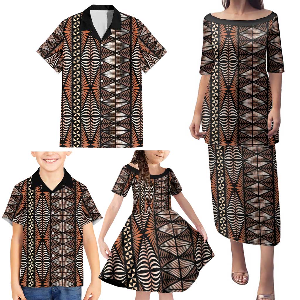 Malo e lelei Tonga Family Matching Puletasi and Hawaiian Shirt Tongan Ngatu Vintage Brown LT14 - Polynesian Pride