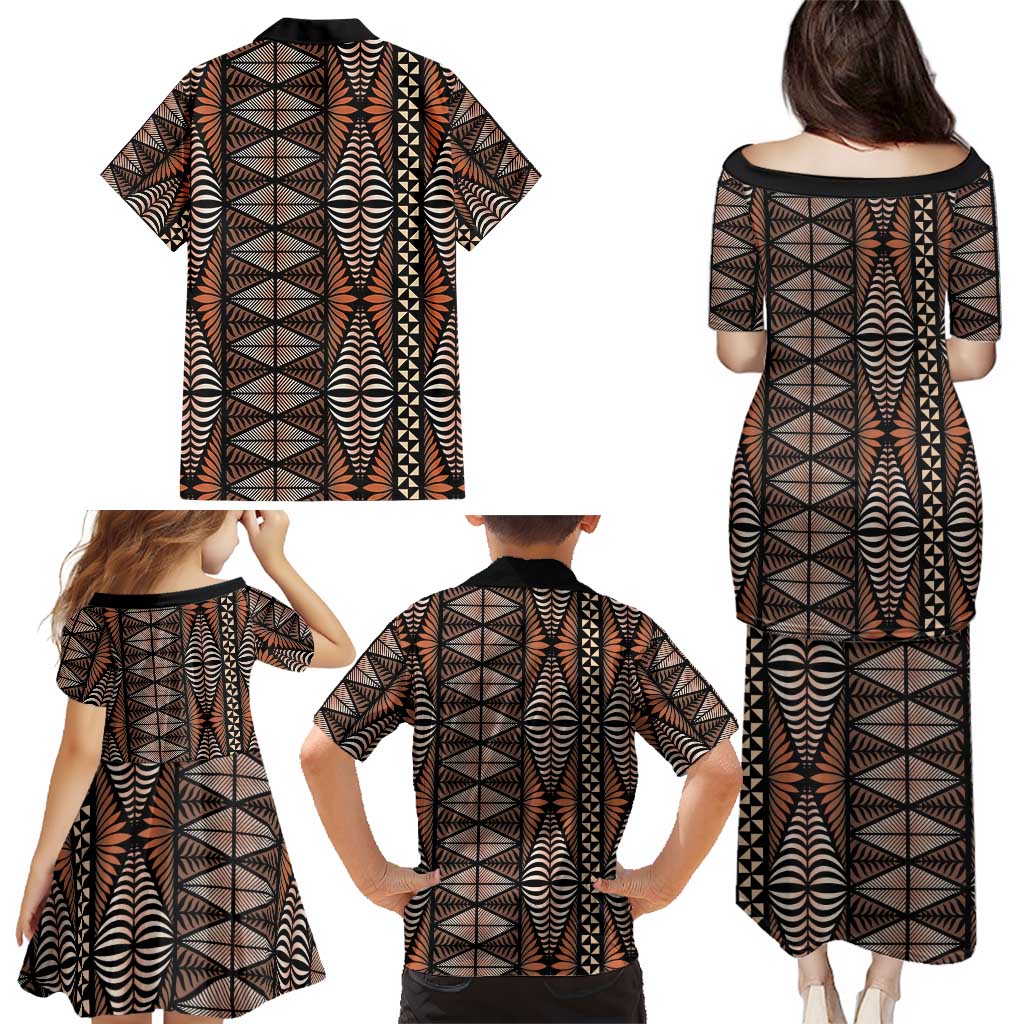 Malo e lelei Tonga Family Matching Puletasi and Hawaiian Shirt Tongan Ngatu Vintage Brown - Polynesian Pride
