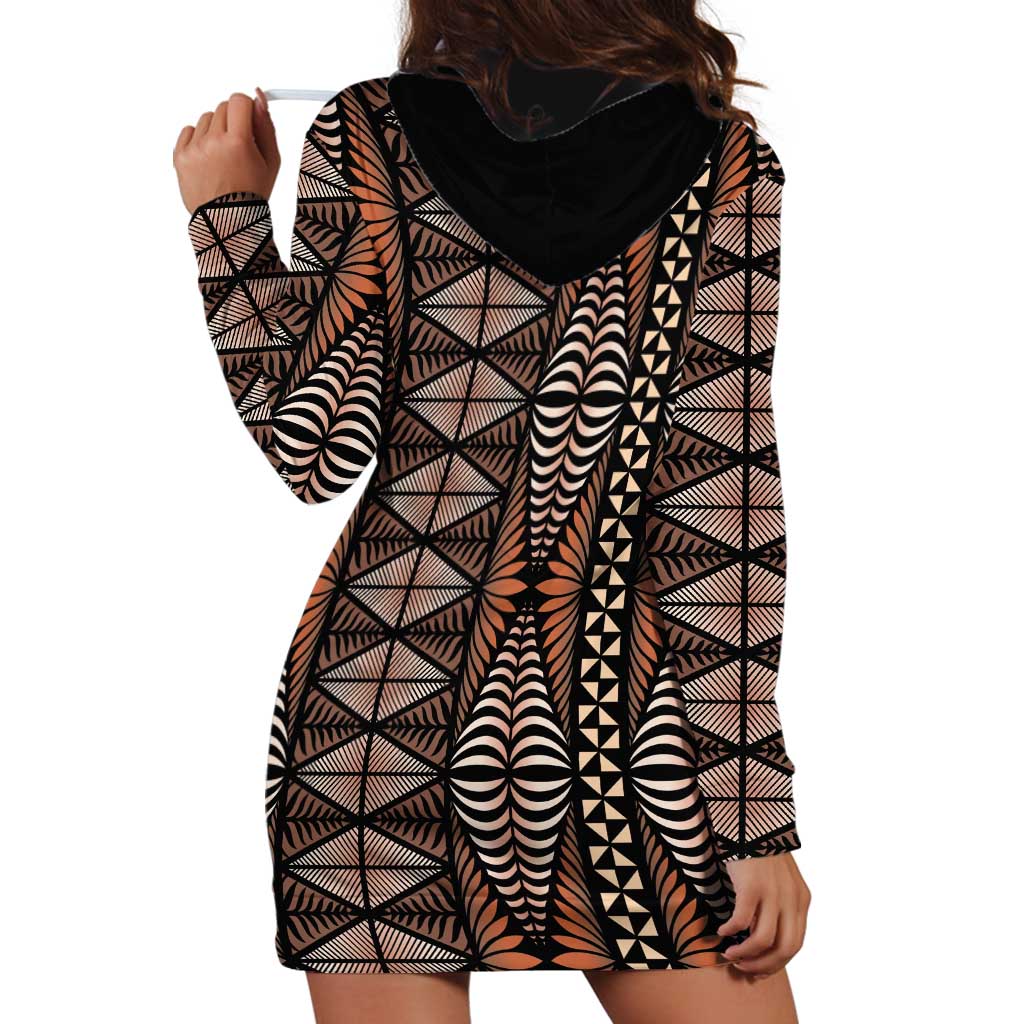Malo e lelei Tonga Hoodie Dress Tongan Ngatu Vintage Brown - Polynesian Pride