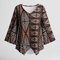 Malo e lelei Tonga Kimono Sleeve Blouse Tongan Ngatu Vintage Brown - Polynesian Pride