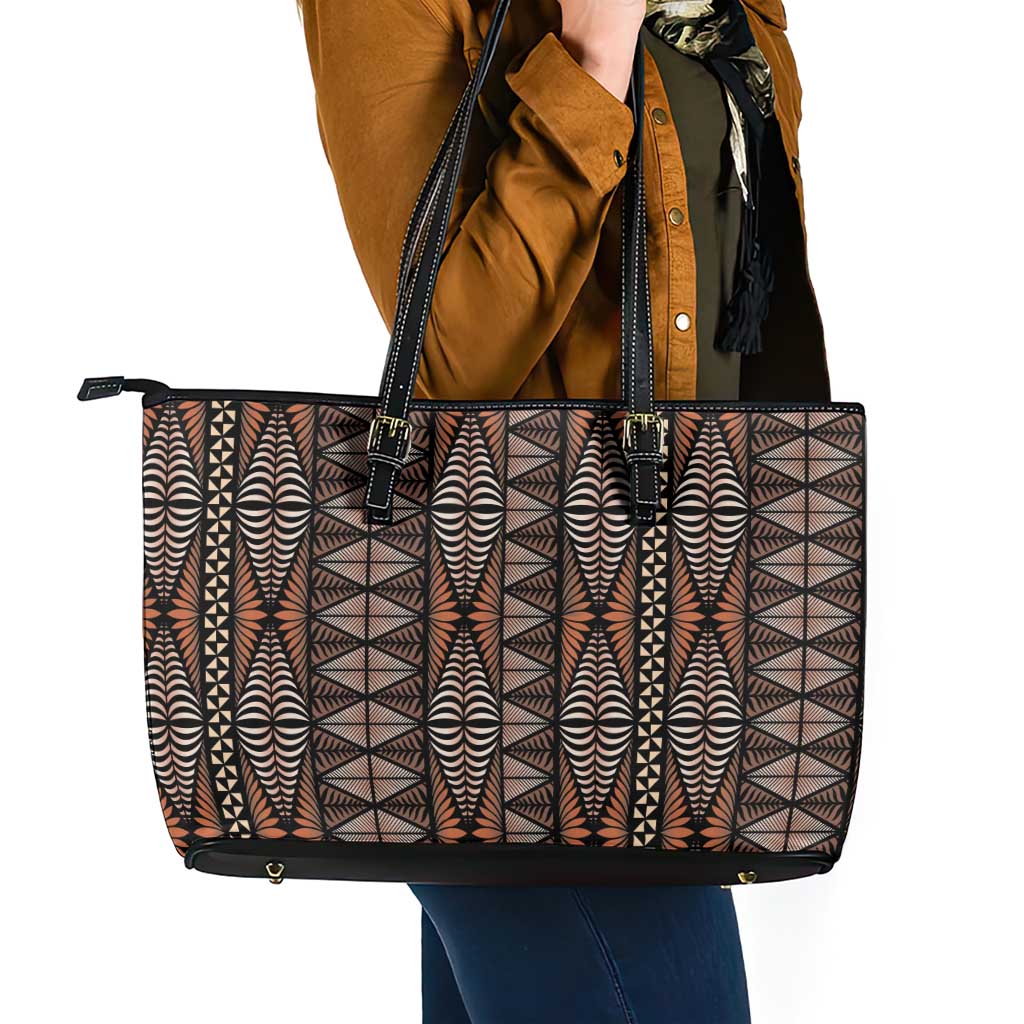 Malo e lelei Tonga Leather Tote Bag Tongan Ngatu Vintage Brown LT14 - Polynesian Pride
