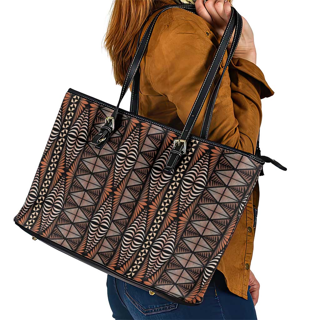 Malo e lelei Tonga Leather Tote Bag Tongan Ngatu Vintage Brown LT14 - Polynesian Pride