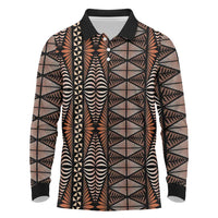 Malo e lelei Tonga Long Sleeve Polo Shirt Tongan Ngatu Vintage Brown LT14 Brown - Polynesian Pride