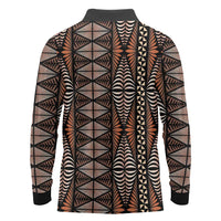 Malo e lelei Tonga Long Sleeve Polo Shirt Tongan Ngatu Vintage Brown LT14 - Polynesian Pride