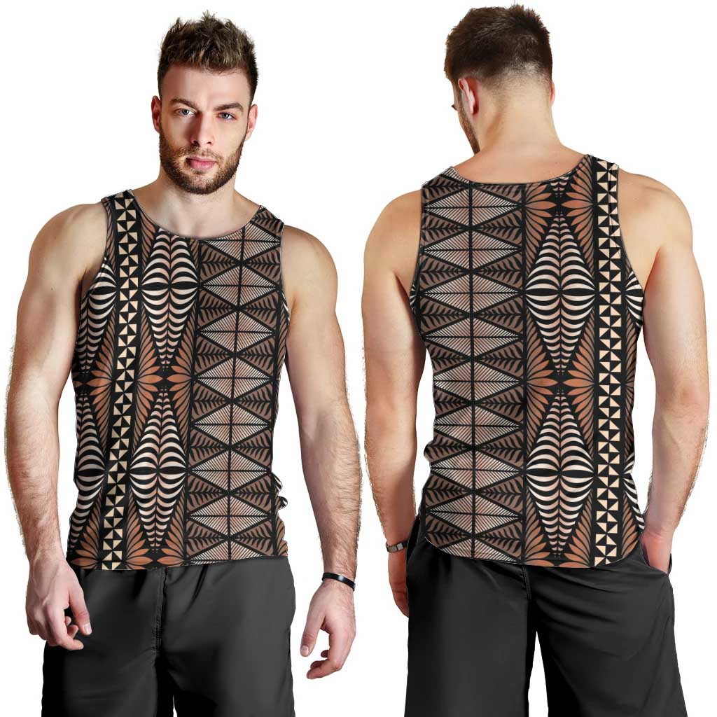 Malo e lelei Tonga Men Tank Top Tongan Ngatu Vintage Brown - Polynesian Pride