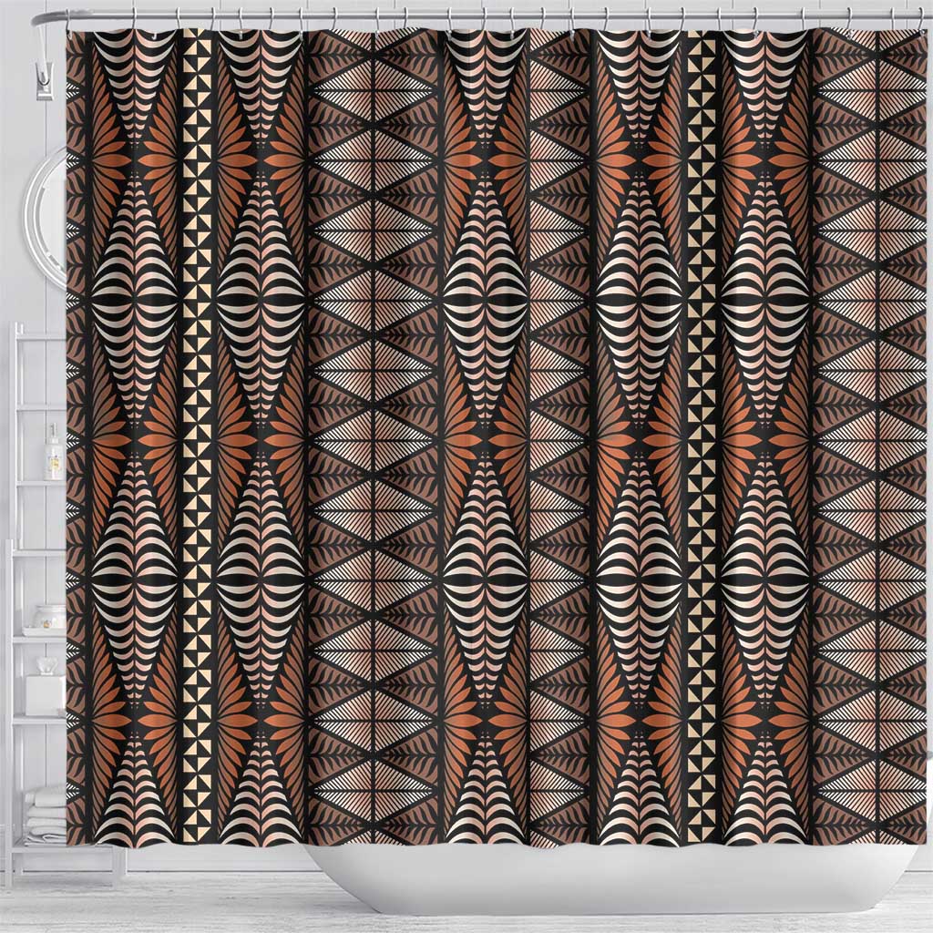 Malo e lelei Tonga Shower Curtain Tongan Ngatu Vintage Brown - Polynesian Pride