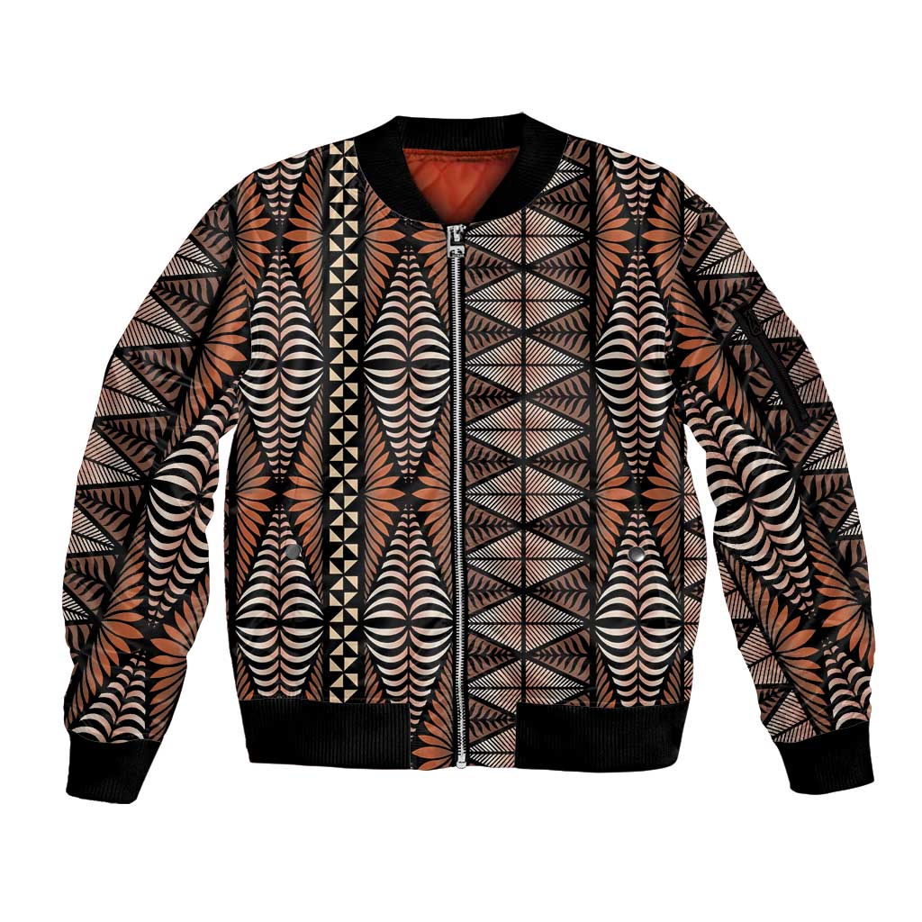 Malo e lelei Tonga Sleeve Zip Bomber Jacket Tongan Ngatu Vintage Brown LT14 Unisex Brown - Polynesian Pride