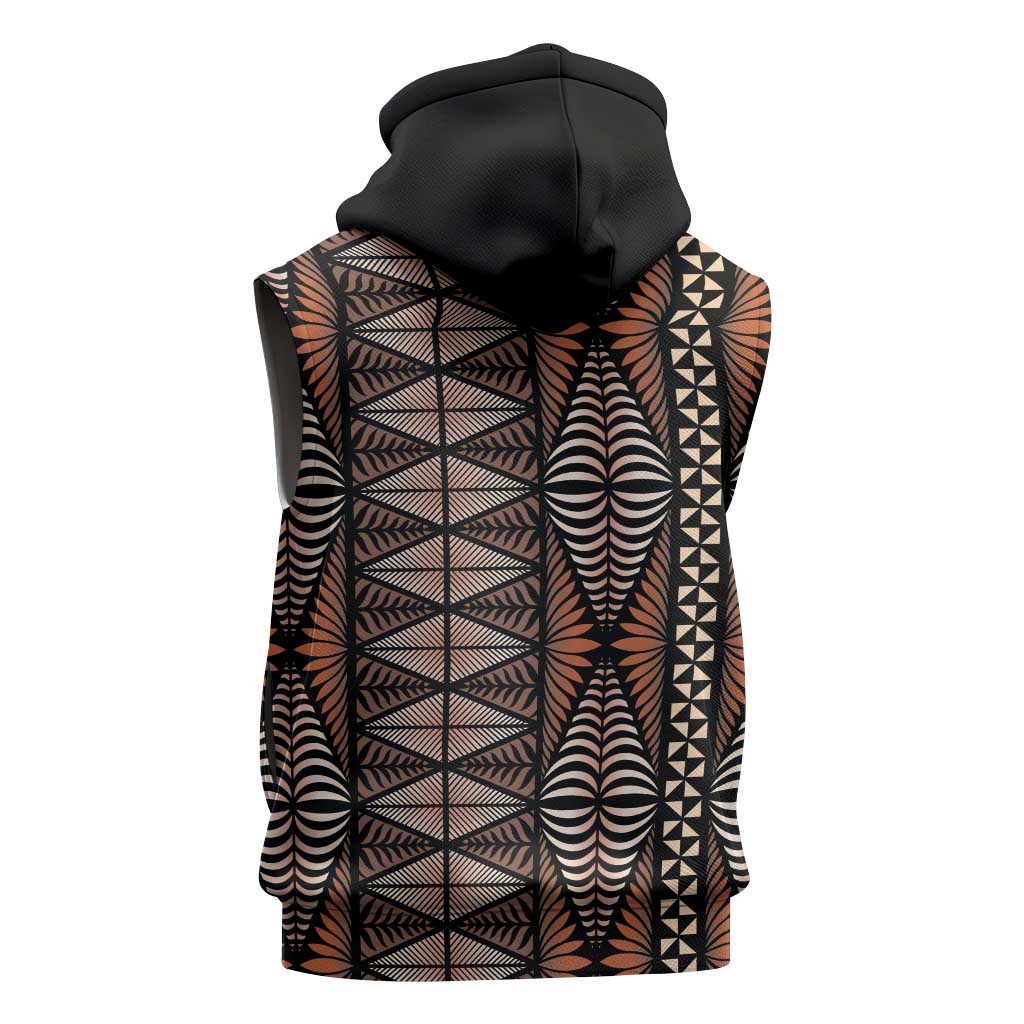 Malo e lelei Tonga Sleeveless Hoodie Tongan Ngatu Vintage Brown - Polynesian Pride