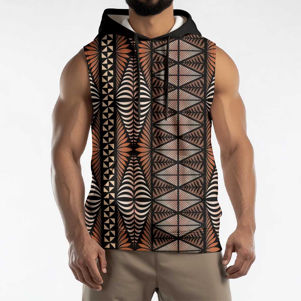 Malo e lelei Tonga Sleeveless Hoodie Tongan Ngatu Vintage Brown - Polynesian Pride