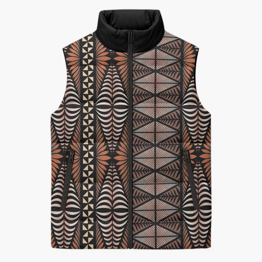 Malo e lelei Tonga Sleeveless Puffer Jacket Tongan Ngatu Vintage Brown LT14 Unisex Brown - Polynesian Pride