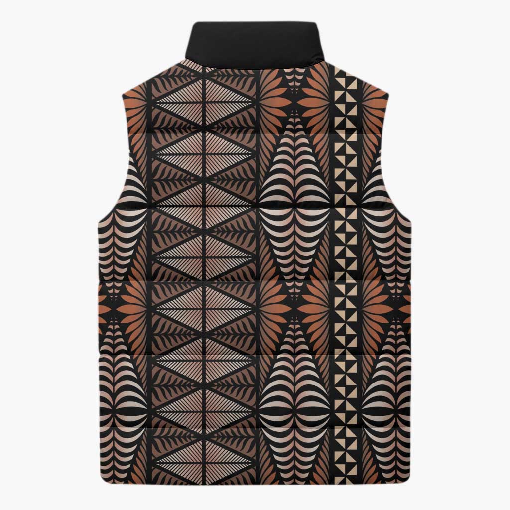 Malo e lelei Tonga Sleeveless Puffer Jacket Tongan Ngatu Vintage Brown LT14 - Polynesian Pride