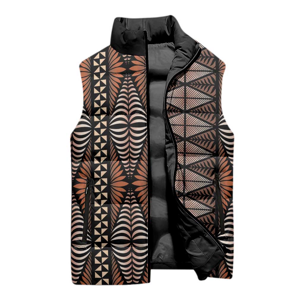 Malo e lelei Tonga Sleeveless Puffer Jacket Tongan Ngatu Vintage Brown LT14 - Polynesian Pride