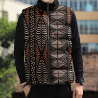 Malo e lelei Tonga Sleeveless Puffer Jacket Tongan Ngatu Vintage Brown LT14 - Polynesian Pride