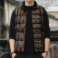 Malo e lelei Tonga Sleeveless Puffer Jacket Tongan Ngatu Vintage Brown LT14 - Polynesian Pride