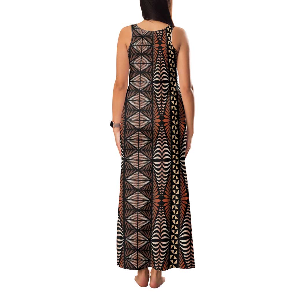 Malo e lelei Tonga Tank Maxi Dress Tongan Ngatu Vintage Brown - Polynesian Pride