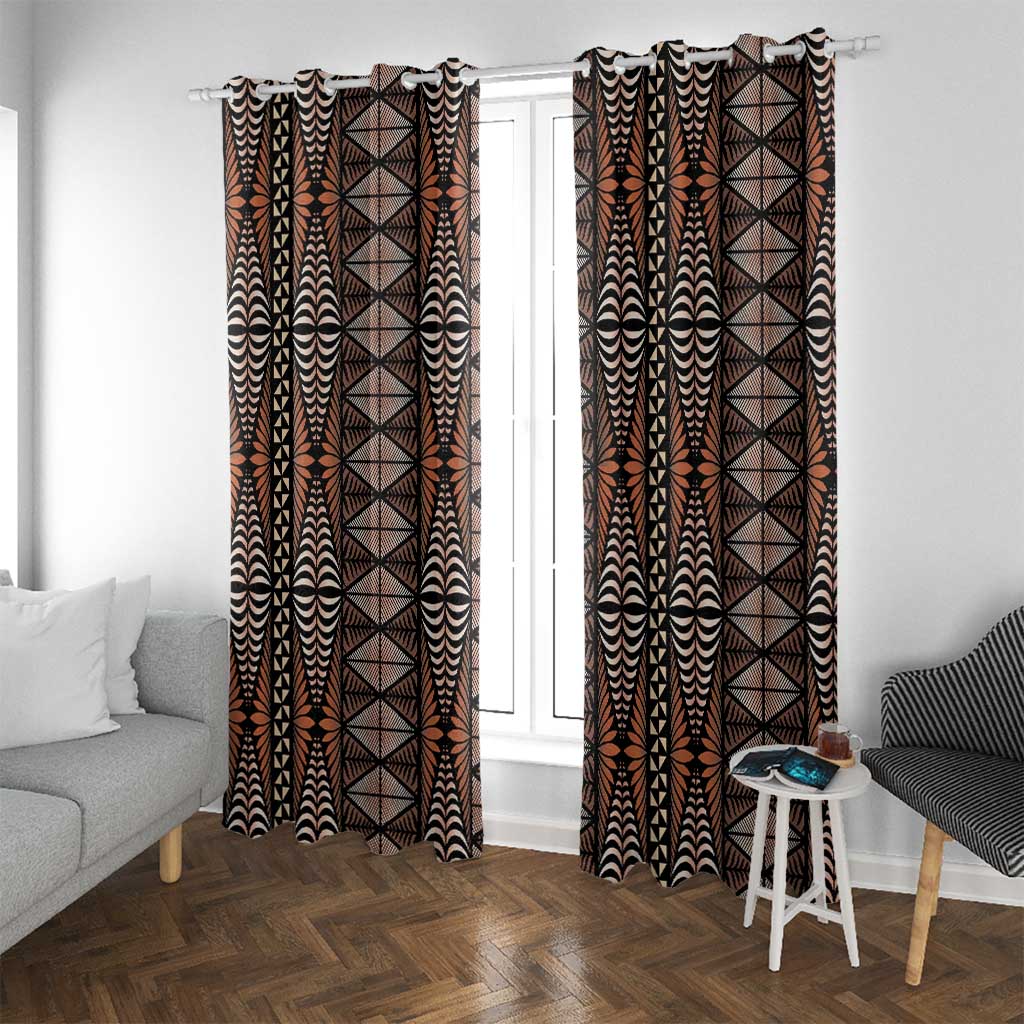 Malo e lelei Tonga Window Curtain Tongan Ngatu Vintage Brown LT14 With Grommets Brown - Polynesian Pride