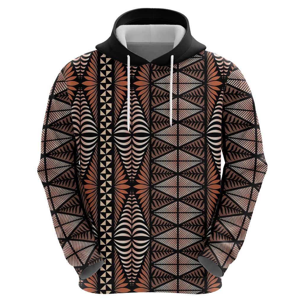 Malo e lelei Tonga Zip Hoodie Tongan Ngatu Vintage Brown - Polynesian Pride