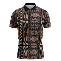 Malo e lelei Tonga Zipper Polo Shirt Tongan Ngatu Vintage Brown LT14 Brown - Polynesian Pride