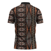 Malo e lelei Tonga Zipper Polo Shirt Tongan Ngatu Vintage Brown LT14 - Polynesian Pride