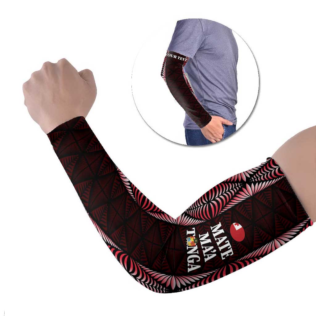Tonga Rugby Arm Sleeves 2025 Mate Maa Tonga Ngatu Motif LT14 Set of 2 Red - Polynesian Pride