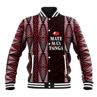 Tonga Rugby Personalised Baseball Jacket 2025 Mate Maa Tonga Ngatu Motif LT14 Unisex Red - Polynesian Pride