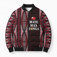 Tonga Rugby Personalised Bomber Puffer Jacket 2025 Mate Maa Tonga Ngatu Motif LT14 Unisex Red - Polynesian Pride
