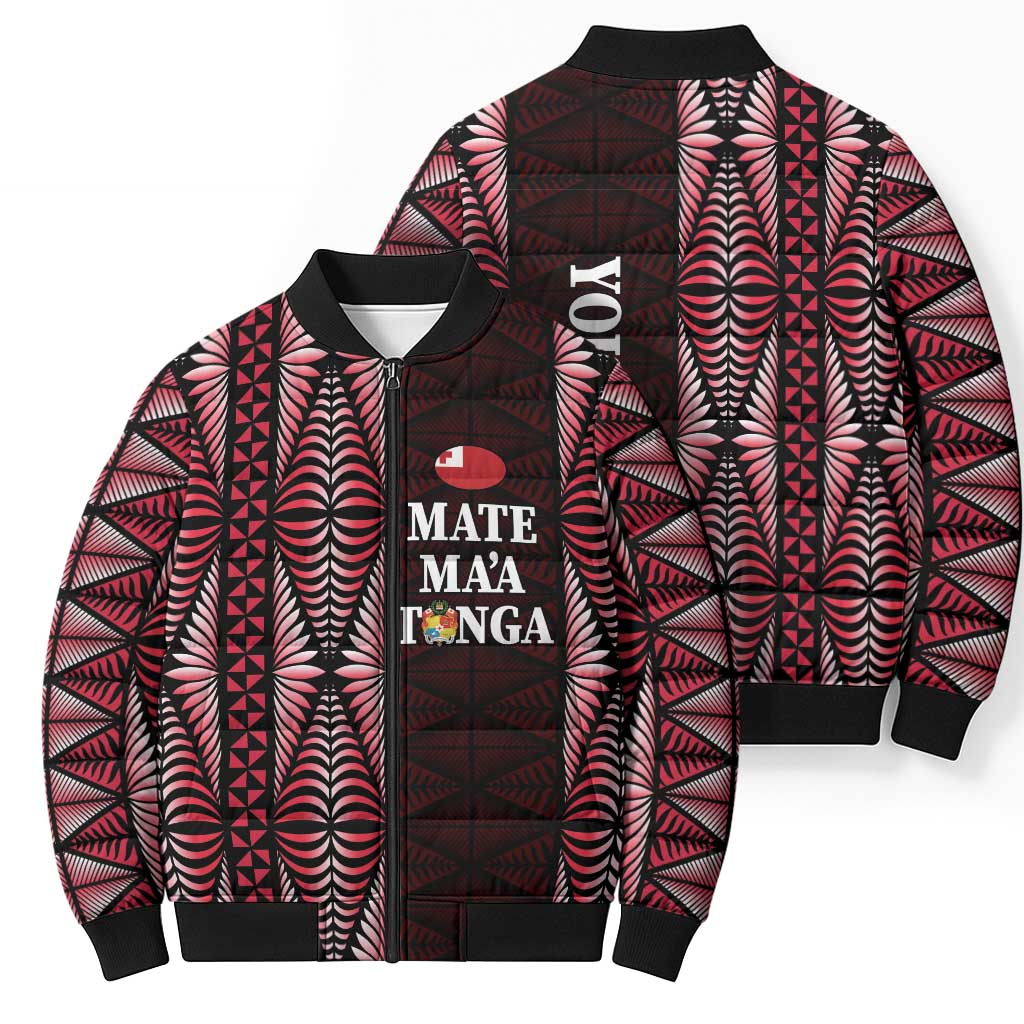 Tonga Rugby Personalised Bomber Puffer Jacket 2025 Mate Maa Tonga Ngatu Motif LT14 - Polynesian Pride