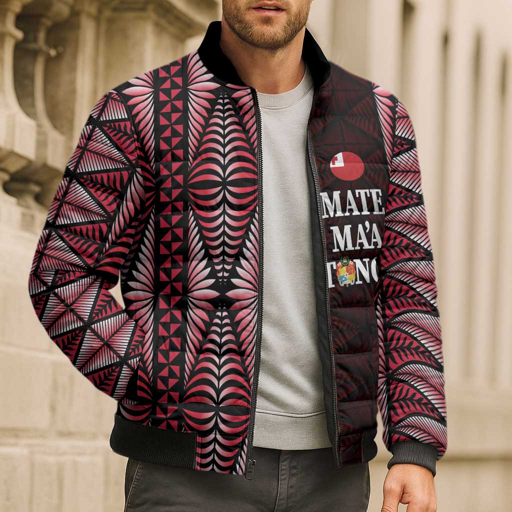 Tonga Rugby Personalised Bomber Puffer Jacket 2025 Mate Maa Tonga Ngatu Motif LT14 - Polynesian Pride